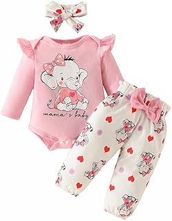 xuntao Bebé Niña Conjuntos Recién Nacido Manga Larga Ruffle Romper Top Floral Pantalones Largos Diadema 3Pcs Ropa Set Todd...