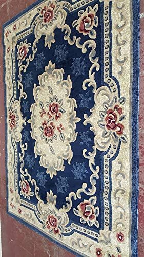 Classic Aubusson Traditional Floral Area Rug Dark Blue Red Beige Design 507 (7 Feet 9 Inch X 10 Feet)