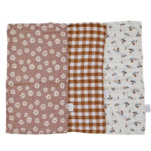 Image of Mebie Baby Burp Cloths, Modern Print 3-Pack, Muslin Burp Cloth Set for Spit Up, Drool, and More, Boho Burp Cloths for Baby Boy and Girl, Baby Must Haves for Registry Lists and Gifts for Newborns