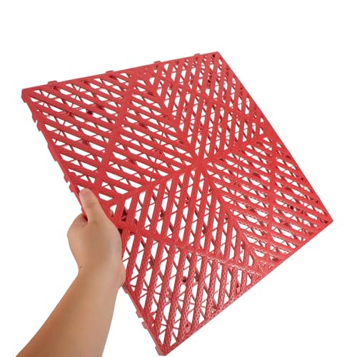 Dalles de sol emboîtables de garage tapis drainage antidérapant rouge - 4