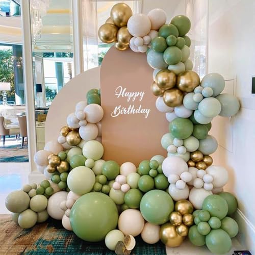 Image of Dusty Blue Green Balloons,12 Inchs Sage Green Blue Sand White Gold Confetti Latex Balloons for Eucalyptus Birthday Boho Bridal Shower Wedding Decorations