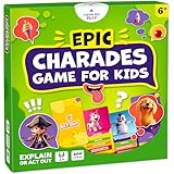 Epic Charades Game for Kids Ages 6+ – 200 Act Out & Explain Cards with Illustrations & Timer – Fun Educational Game for Family, Party, Classroom & Travel