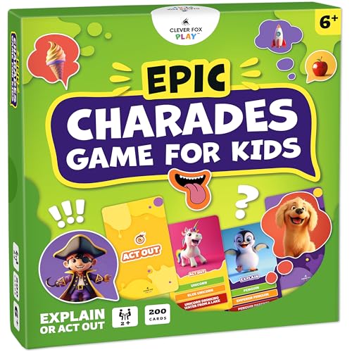 Clever Fox Play Epic Charades Game for Kids Ages 6+ – 200 Act Out & Explain Cards with...