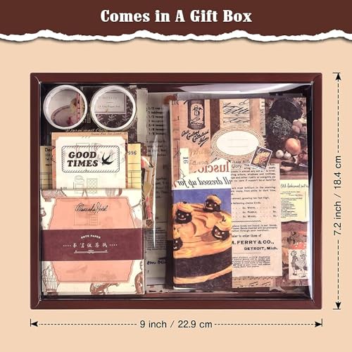 Image of yifely Paper Vintage Aesthetic Scrapbook Kit Scrapbooking Supplies Kit with Bullet Junk Journal,Stationery,A6 Grid Notebook with Graph Ruled Page DIY Journaling Gift for (Vintage Scrapbook)