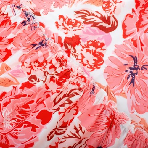 Image of GRACE KARIN Summer Dresses for Women 2026 Vacation,Smocked Floral Maxi Dresses,Boho Beach Long Sundress Pink Orange M