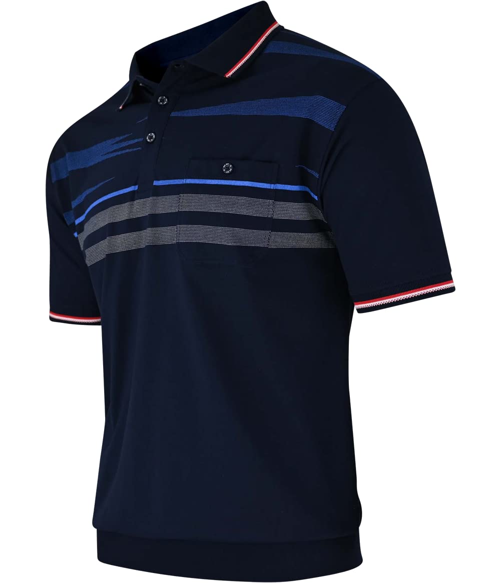 Soltice Men's Short Sleeve Polo Shirts Striped Blouson Shirts with Chest Pocket Cotton Mix Sizes M to 3XL