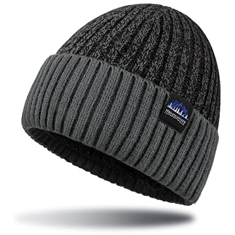 KQueenStar Direct Beanie Hat for Men - Mens Winter Hats with Thermal Fleece Lining Knitted Cuffed Skullies & Beanies Hats Warm Soft Stretchable Slouchy Skull Caps (Grey#B) Cover
