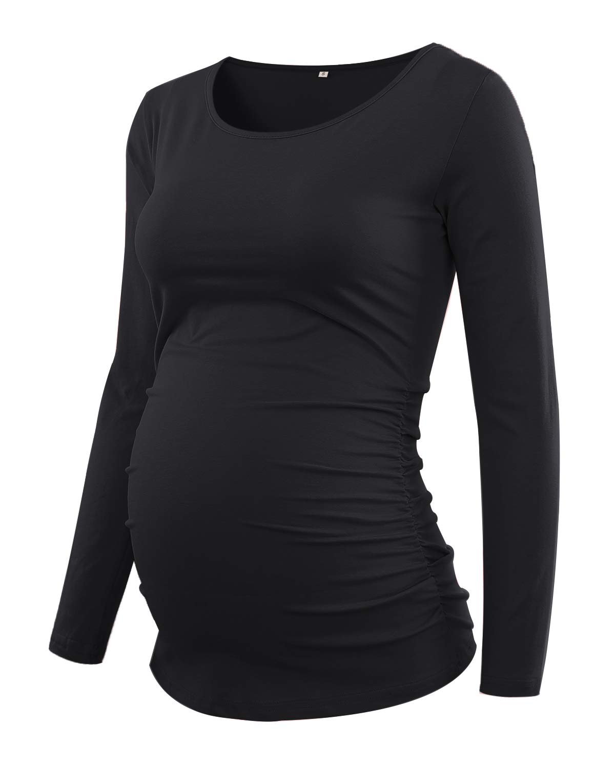 BBHoping Maternity Tops Ruched Maternity Tunic Round Neck Long Sleeve Classic Shirts, Black, XL