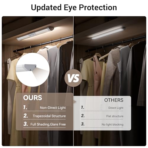 Image of WOBANE Rechargeable Closet Lights Motion Sensored,12inch LED Wardrobe Light | Eye-Protection,3 Color,Wireless Battery Operated Lighting Indoor for Stair,Pantry,Hallway,900mAh,2PCS
