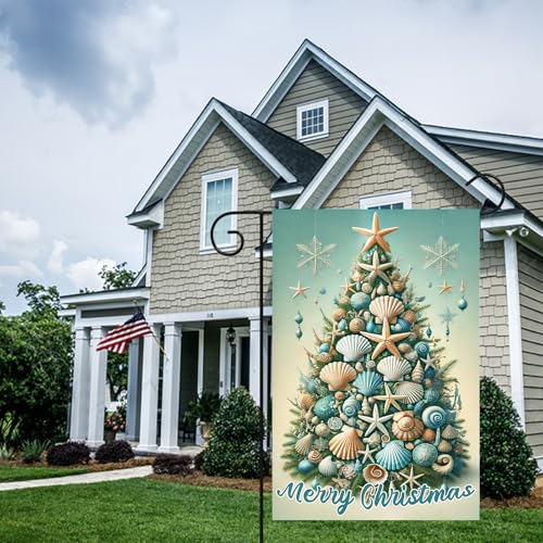Image of BlissYard Christmas Seashell Tree Garden Flag 12x18 Inch Polyester