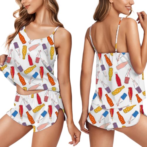 Image of Ekouaer Silk Pajamas for Women Satin Cami Pjs Set V Neck Camisole Shorts Set Adjustable Strap Sleepwear