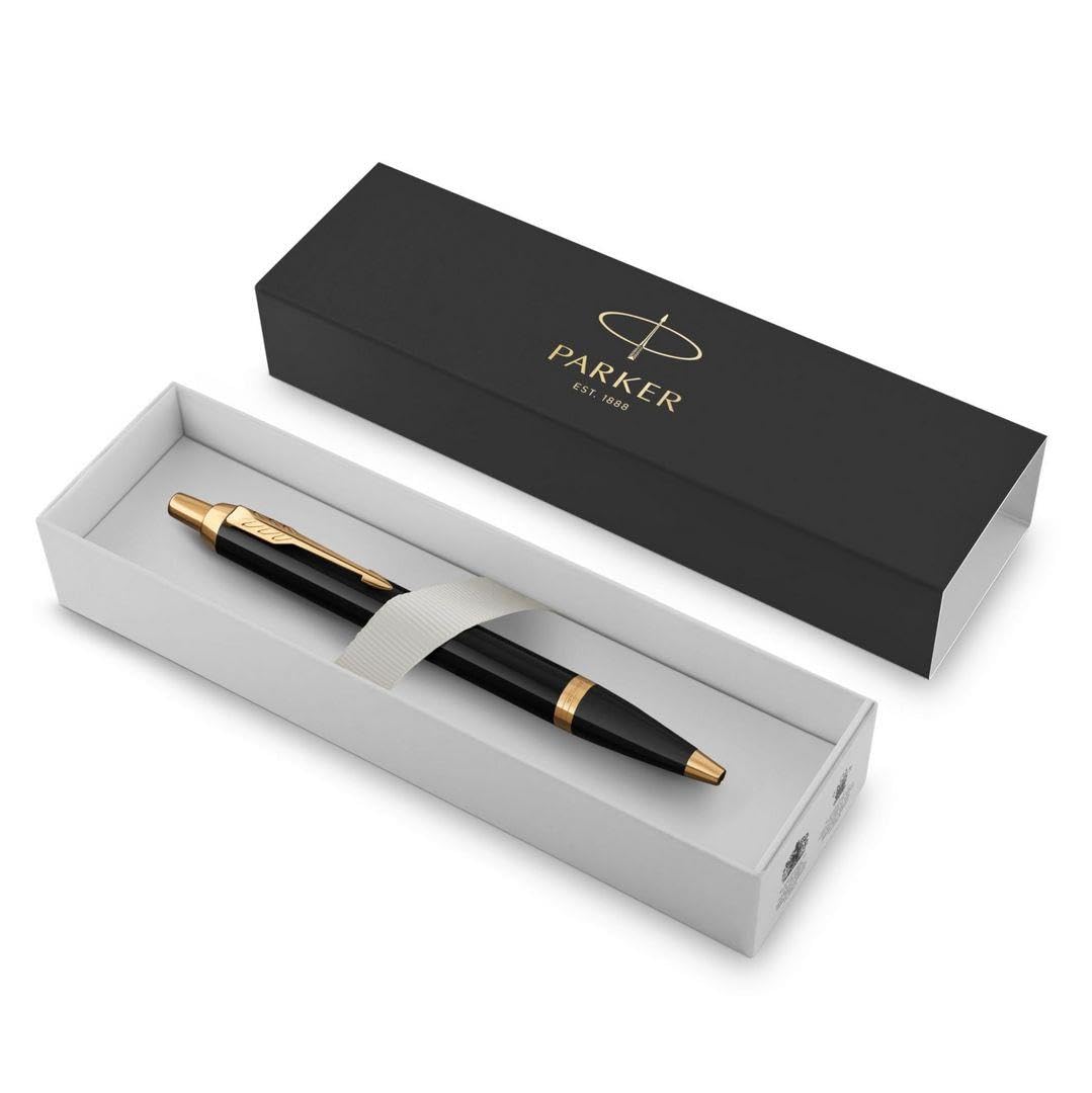 polar-effekt Parker IM Druckkugelschreiber mit Gravur - Schwarz-gold - Großraummine blauschreibend - inkl. Geschenk-Etui - Kugelschreiber Geschenkidee