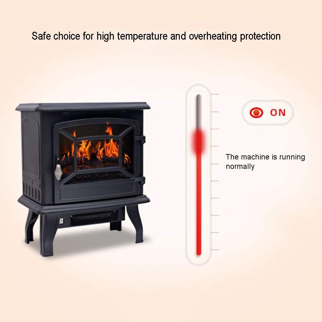 Fireplace Electric Stove Heater with 3D Flame Effect 1400W Portable Freestanding for Living Room Bedroom Adjustable Thermostat No Noise 432x254x515m