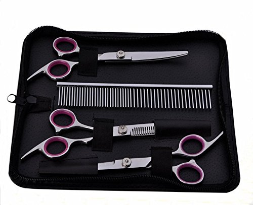 4 Sets Dog Grooming Scissors, Stainless Steel Professional Pet Grooming Scissors Sets House Suit Curved Cutting Thinning Scissors with Pellas Combs