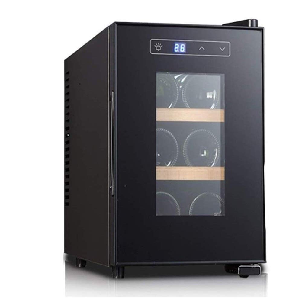Suuim Mini gabinete para vinos, refrigerador de Funcionamiento silencioso, 6 Botellas de Vino Independiente de Acero Inoxidable, con Puerta de Vidrio