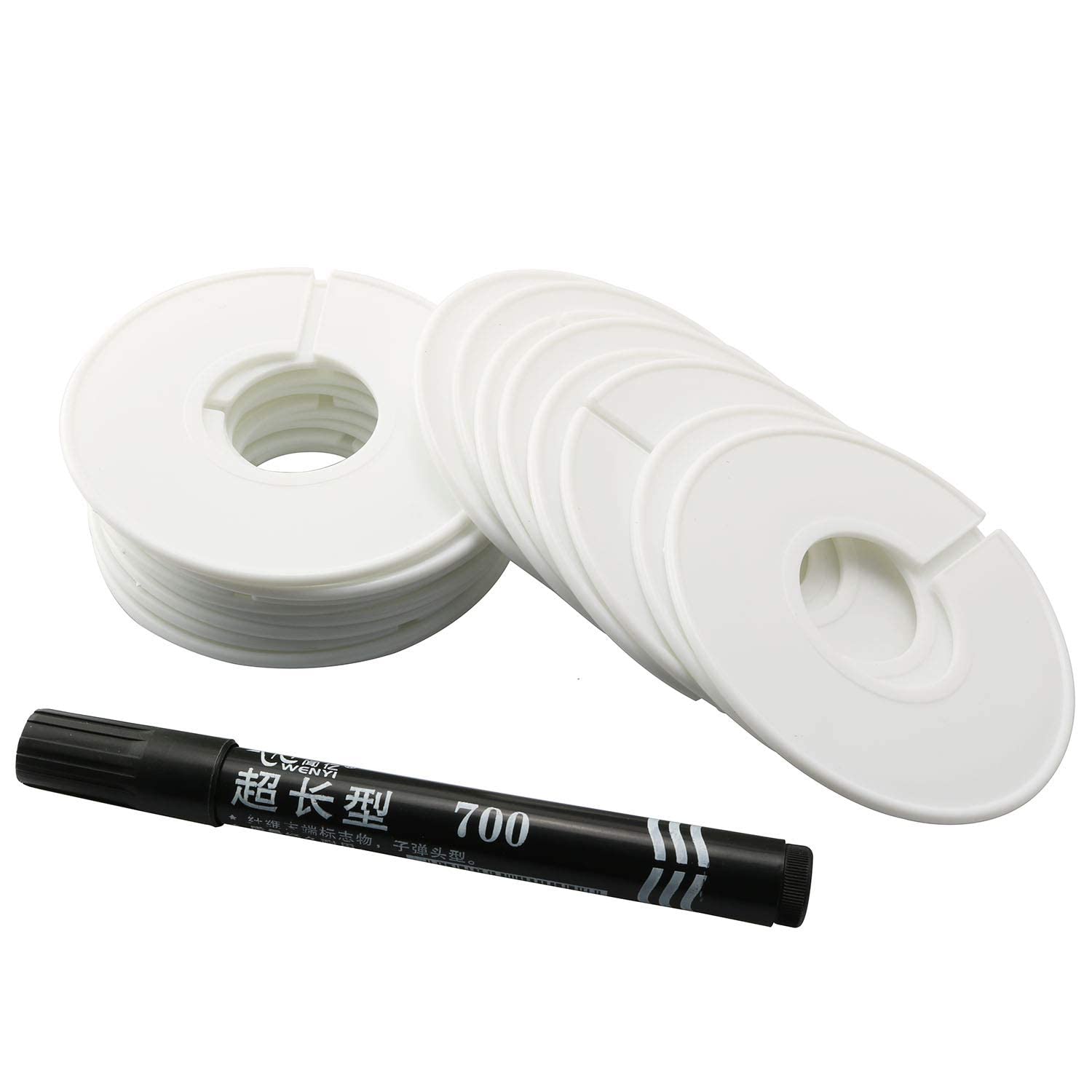 TAODAN 20PCS White Clothing Rack Size Dividers with 1pcs Black Marker Pen,Garment Tags Size Marking Ring Round Hangers Size Dividers