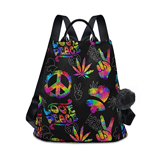 Image of ALAZA Rainbow Peace Love Sign Gesture Backpack Purse for Women Anti Theft Fashion Back Pack Shoulder Bag