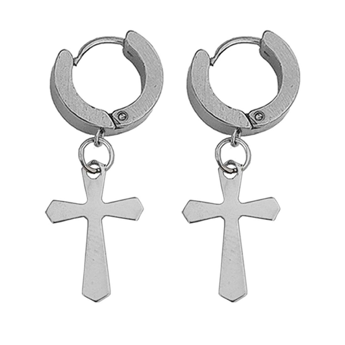 Religious Jesus Cross Charm Silver Stainless Steel earrings For Men And Women-image-30