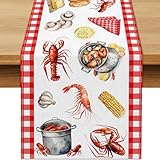 Buxiuer Crawfish Boil Table Runner Buffalo Check Lobster Crab Seafood Boil Themed Birthday Party Decoration Dining Room Home Kitchen Decor (13" x 72")