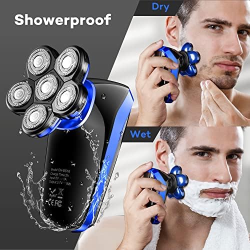 NITEEN Head Shavers for Men,Bald Head Shaver 4-in-1 Electric Razor Cordless Waterproof Shaver ,Wet and Dry Rotary Shaver Grooming Kit with Beard Clippers Nose Trimmer Blue