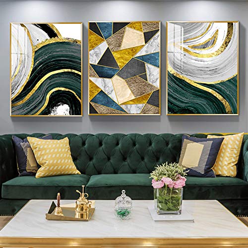 Affiche murale pour moderniser un salon terne, lot de 3 toiles abstraites vertes