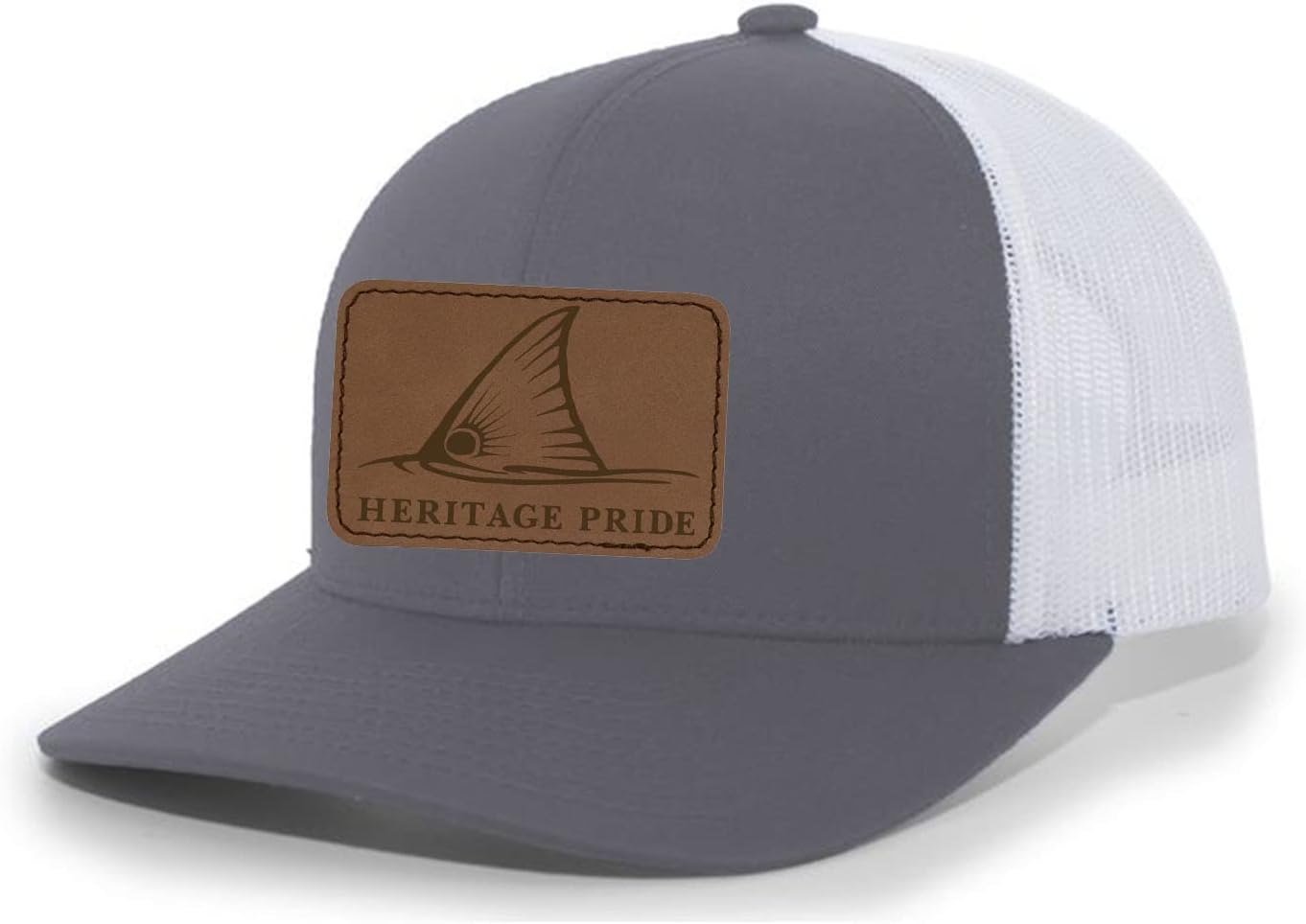 Heritage Pride Redfish Fin Laser Engraved Leather Mens Trucker Hat Baseball Cap