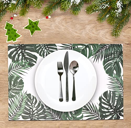 Disposable Palm Leaf Paper Place Mats 50 Pack 11”X 17” Tropical Summer Hawaiian Luau Green Leaves Charger Place Mat For Floral Greenery Jungle Dinner Table Setting Baby Shower Birthday Party Decor #TOP3