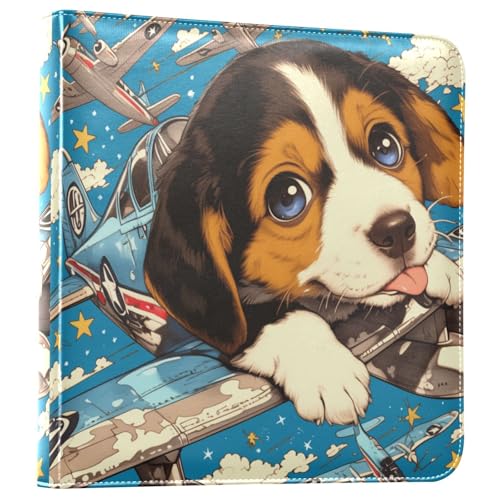 Kigai Cute Dogs Planes Photo Album Self Adhesive Scrapbook Album Leather Cover DIY Picture Scrap Book with 20 Adhesive Sheets, 11.8x24x0.8 inch