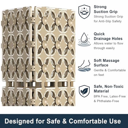 Image of LUXEHOME International Rubber Shower Mat for Bathroom Floor Anti Slip Water Resistant Tile Pattern Bath Tub Shower Matt Heavy Duty 40x66 Cm Taupe Pack of 1