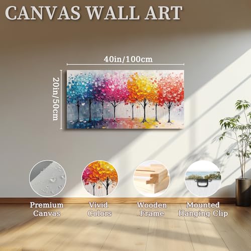 crmotu Colorful Trees Wall Art, Abstract Forest Large Wall Decor, Nature Landscape Canvas Paintings, Modern Trendy Pictures for Living Room Bedroom Bathroom Office, Home Decoration Prints 20x40 Inch