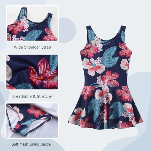 Image of Aisyee Girls One Piece Swimsuits Swim Dress for Girls Skirted Bathing Suit Hawaiian Skirt Swimwear 3-16 Years
