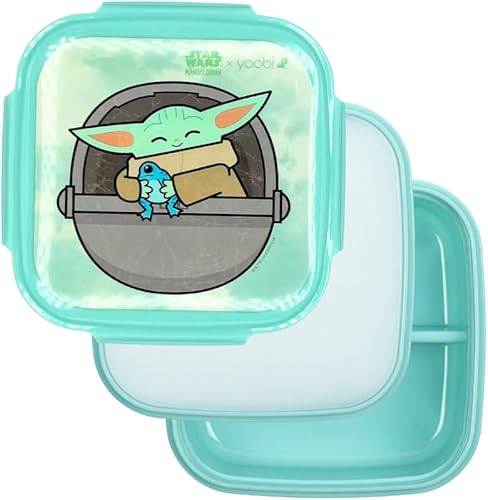 Yoobi x Star Wars The Mandalorian Grogu Bento Box and Ice Pack - Lonchera de 3 compartimentos, apta para lavavajillas y microondas, contenedor de