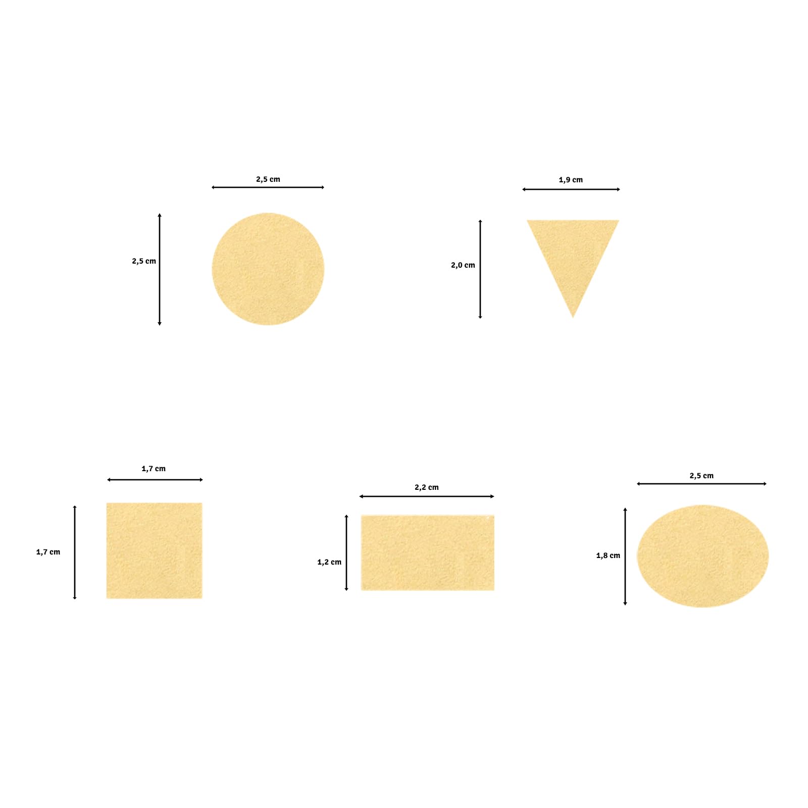 Vaessen Creative Fustellatrice per Carta Set 5 pz-Forme Geometriche-Ø, 2 x 1,9 cm, 1,8 cm, 2,3 1,8 x 2,5 cm-Accessori per Fai da Te, Scrapbooking e Biglietti, Bianco-Oro, Vari, 5 unità