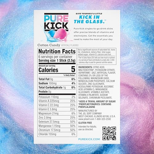 Image of Pure Kick Hydration Singles To Go Drink Mix, Cotton Candy, Includes 12 Boxes with 6 Packets in each Box, 72 Total Packets