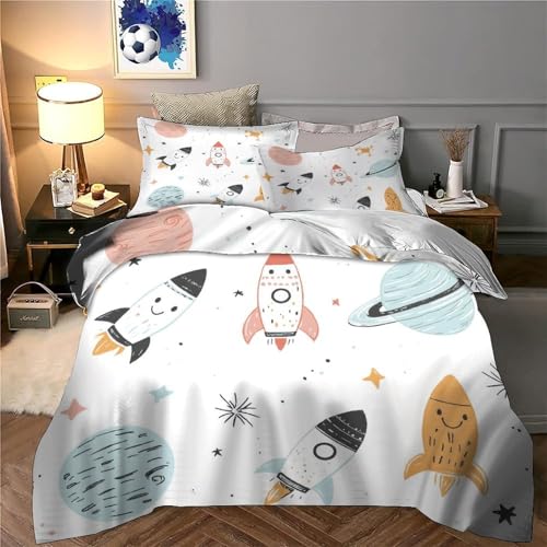 Housse de couette fusée spatiale enfant 135x200cm microlibre douce - 6