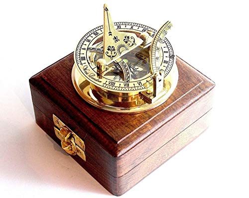 Nautical Replica Hub BRASS SUNDIAL COMPASS -Solid Brass Pocket Sundial - West London With Wooden Box - Image 3