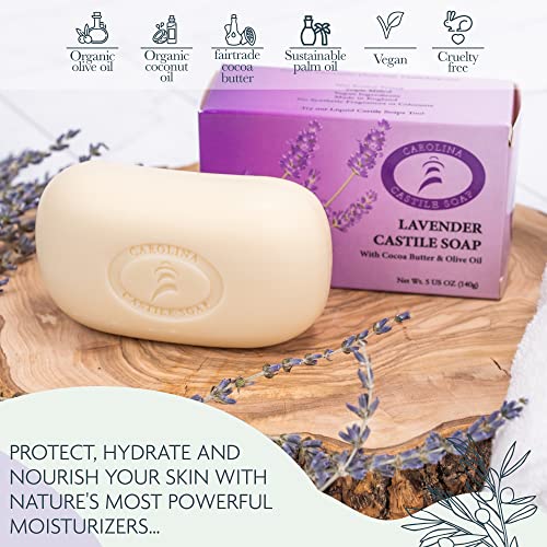 Carolina-Castile-Soap-Vegan-Lavender-Castile-Bar-Soap–6-Bars-of-Natural-Soap-for-Men-Women-and-Kids–Gentle-Hydrating-Castile-Soap-Bars-with-Organic-Cocoa-Butter-and-Olive-Oil-5-Oz-Each Carolina Castile Soap Vegan Lavender Castile Bar Soap–6 Bars of Natural Soap for Men Women and Kids–Gentle Hydrating Castile Soap Bars with Organic Cocoa Butter and Olive Oil 5 Oz Each