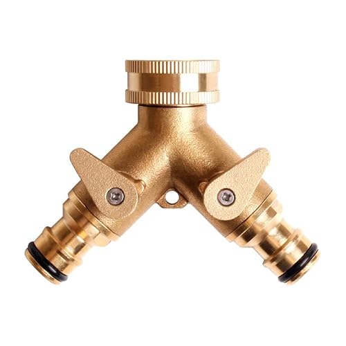 Brass Dual Hose Connector 2-Way Garden Hose Diverter Y-Valve Hose Connector Independent On/Off with 2 * 3/4 Brass Faucet Connectors 3/4 Dual Y-Valve Faucet Diverter, Faucet Quick Connector