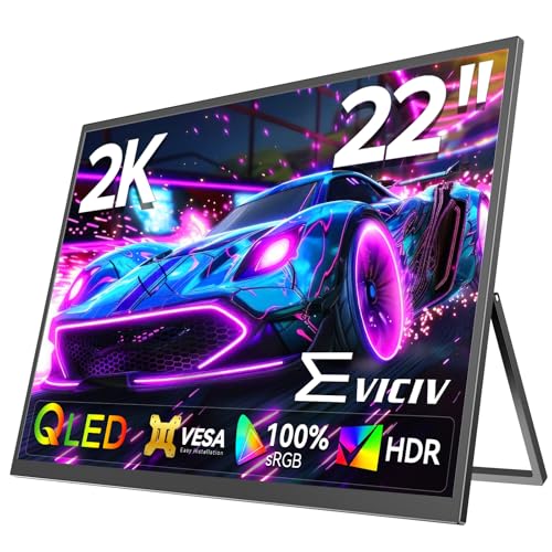 EVICIV Monitor Portatil QLED Grande de 22 Pulgadas 2K 2560 * 1440 QHD 1500:1 IPS Cuidado de Ojos Juego de Azar Pantalla Portable con Kickstand Mini HDMI USB C para PC Teléfono Celular P-S4/5 Xbo