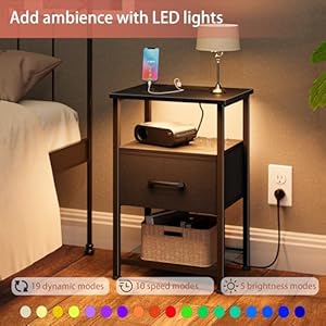 Nightstands Set of 2 with Charging Station and Drawer, End Table Bedside Table with 20 Colors LED Light Strip and 2 Layers Shelf for Bedroom Living Room Sofa Couch (Black) Nightstands Set of 2 with Charging Station and Drawer End Table Bedside Table with 20 Colors LED Light Strip and 2 Layers Shelf for Bedroom Living Room Sofa Couch Black