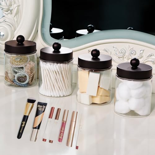 Amolliar-Acrylic-Apothecary-Jar-Bathroom-Qtip-Holder-Bronze-2-Pack-for-Bathroom-Storage-Vanity-Countertop-Farmhouse-Style-Holds-Cotton-Swabs-Dental-Floss-Makeup-SpongesHome-Decor
