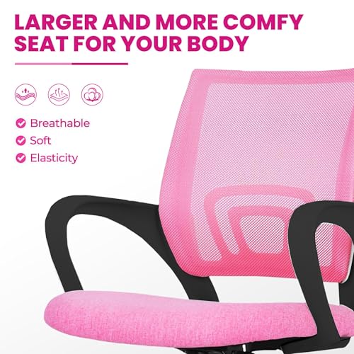 Image of Casa Copenhagen Mesh Mid Back Office /Study /Computer /Revolving /Desk Chair for Work from Home -Metal Base, Height Adjustable Seat- Pink & Black Handle