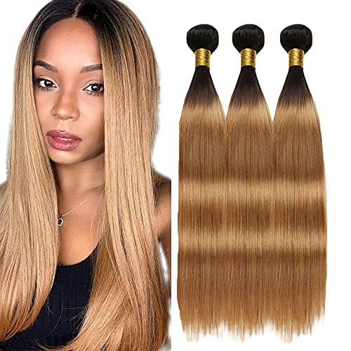 1B/27 Human Hair Bundles Straight Ombre Human Hair Bundles 8A Brazilian Hair 3 Bundles Honey Blonde Bundles Human Hair Weave Remy Human Hair Extensions 24 24 24 Inch