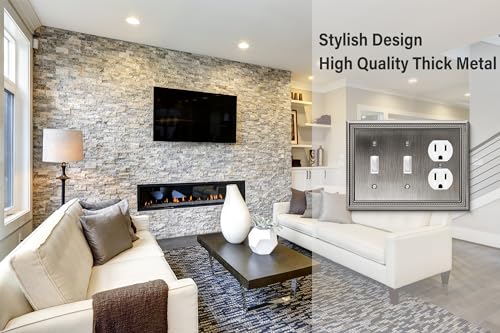 Image of Henne Bery Sunken Pearls Heavy Duty Decorative Wall Plate Switch Plate Outlet Cover (Double Toggle /Single Duplex, Heirloom Silver)