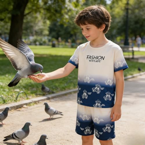 Image of Ayzozuy Boy Clothes Colorblock Top + Drawstring Waist Shorts 2 Pieces Kid Summer Outfits Set