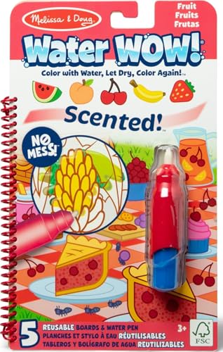 Image of Melissa & Doug Scented Water Wow! Mess Free Coloring Book, Reusable Water-Reveal Activity Pad, Fruit, Travel Toys, Party Favors, for Toddlers for Kids Ages 3+ - FSC Certified