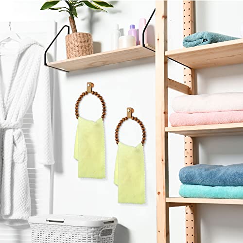 Vesici 2 Pcs Handmade Boho Towel Rack Bead Round Wood Ring Wall Mounted Bathroom Decor Wooden Bath Rings Rustic Farmhouse Hand Holder For Kitchen Stand Accessories #TOP4