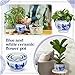 Briwooody Set of 3 Blue and White Porcelain Flower Pots 7.2'' 6'' 4'' Decorative Chinoiserie Plant Pots with Drainage Hole Saucers Ceramic Planters for Indoor Garden(Elegant Style)