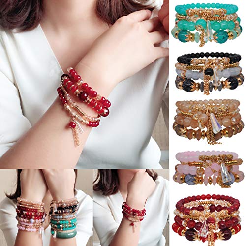 pangxiannv Beaded Bracelets for Women Multilayer Crystal Stretch Bracelet Bohemian Stackable Crystal Charm Bangles Women Gifts
