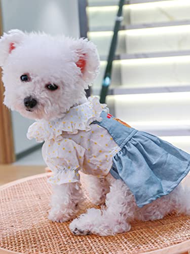 Qwinee Heart & Bear Embroidered Dog Dress Cat Ruffle Trim Denim Dress Pet Suspender Skirt For Small Medium Girl Dogs Puppy Kitten Blue And White Xl #TOP1